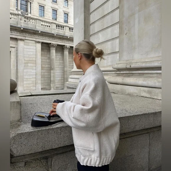 ZARA OVERSIZED TEXTURED BOMBER JACKET - Picture 3 of 16